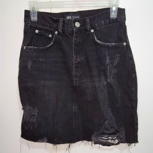 Zara Ripped Denim Skirt